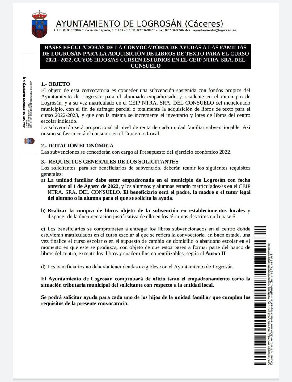 Bases ayudas para la adquisición de libros de texto (2022) - Logrosán (Cáceres) 1