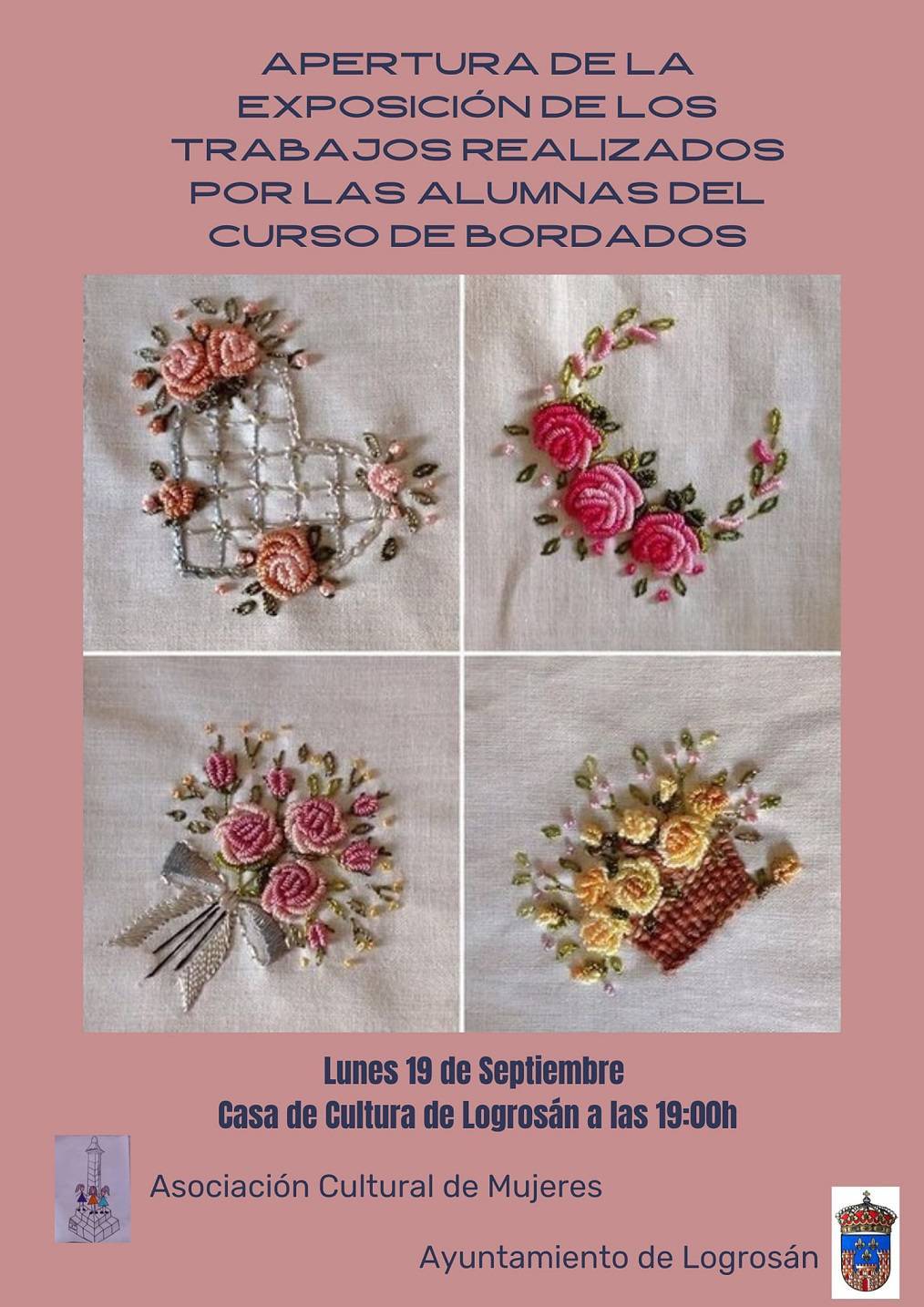Exposición de trabajos realizados por las alumnas del curso de bordados (2022) - Logrosán (Cáceres)