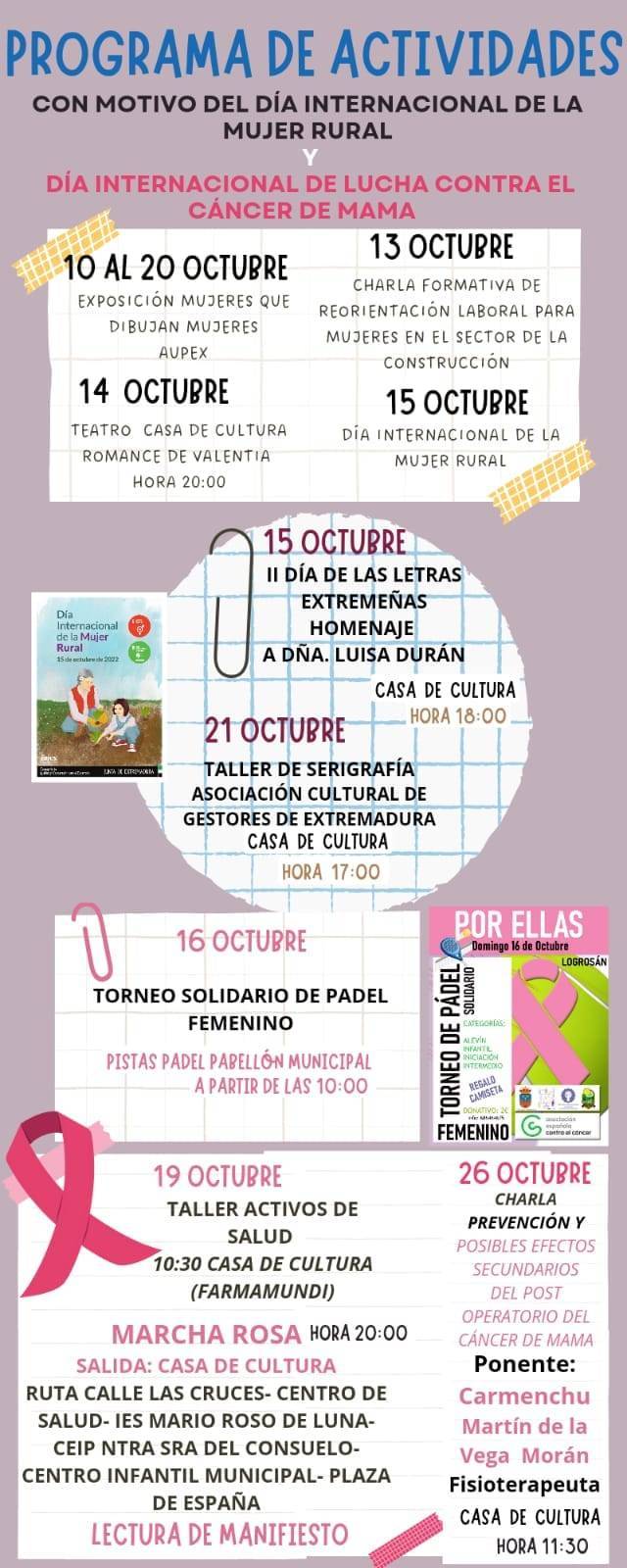Programa de actividades del Día Internacional de la Mujer Rural y Cáncer de Mama (2022) - Logrosán (Cáceres)
