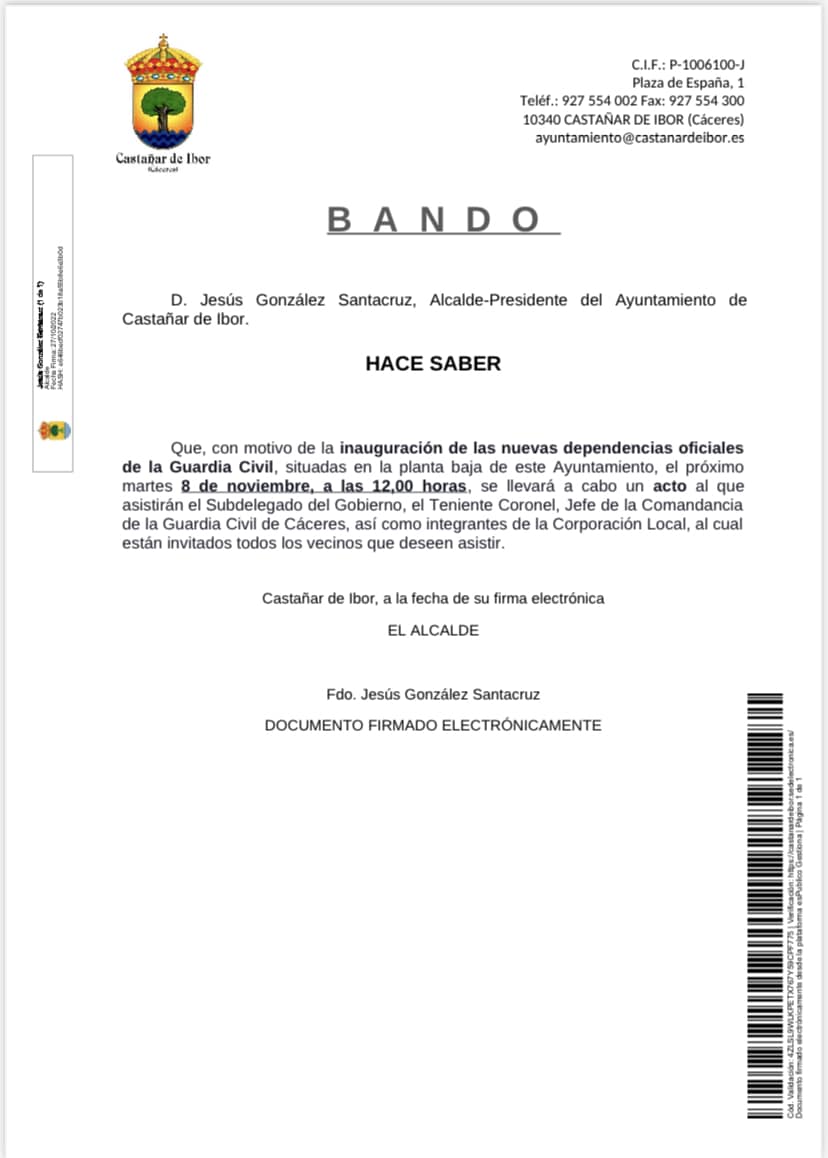 Acto inaugural de las nuevas dependencias oficiales de la Guardia Civil (2022) - Castañar de Ibor (Cáceres)