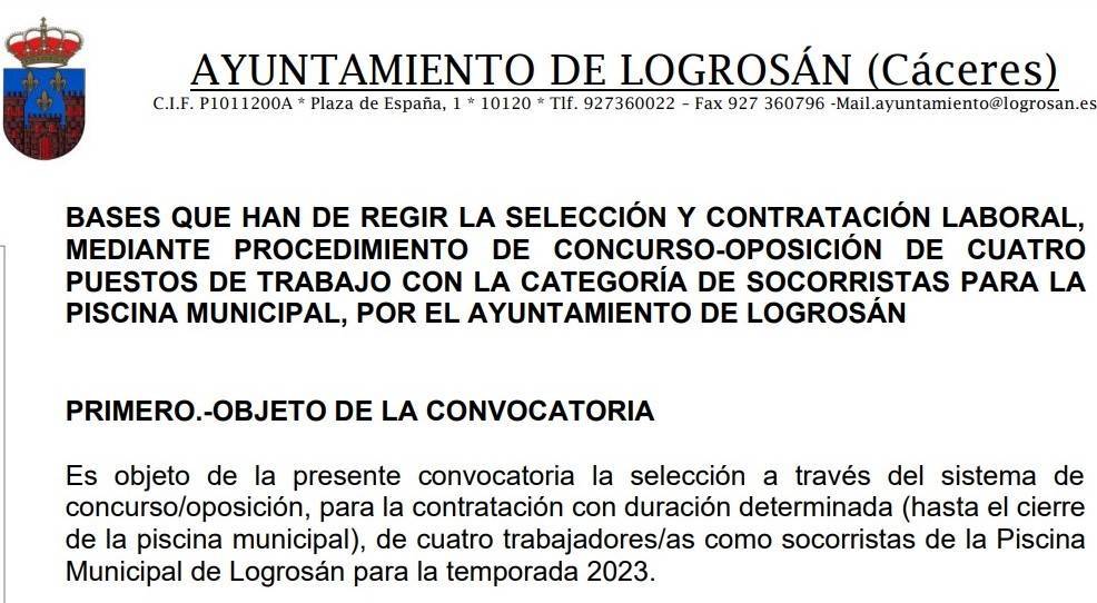 4 socorristas para la piscina municipal (2023) - Logrosán (Cáceres)