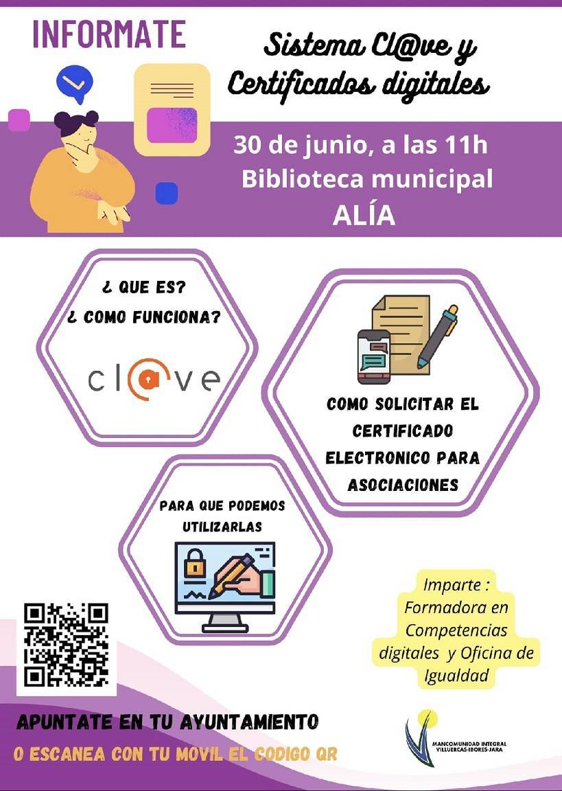 Charla informativa sobre el sistema Cl@ve y certificado digital (2023) - Alía (Cáceres)