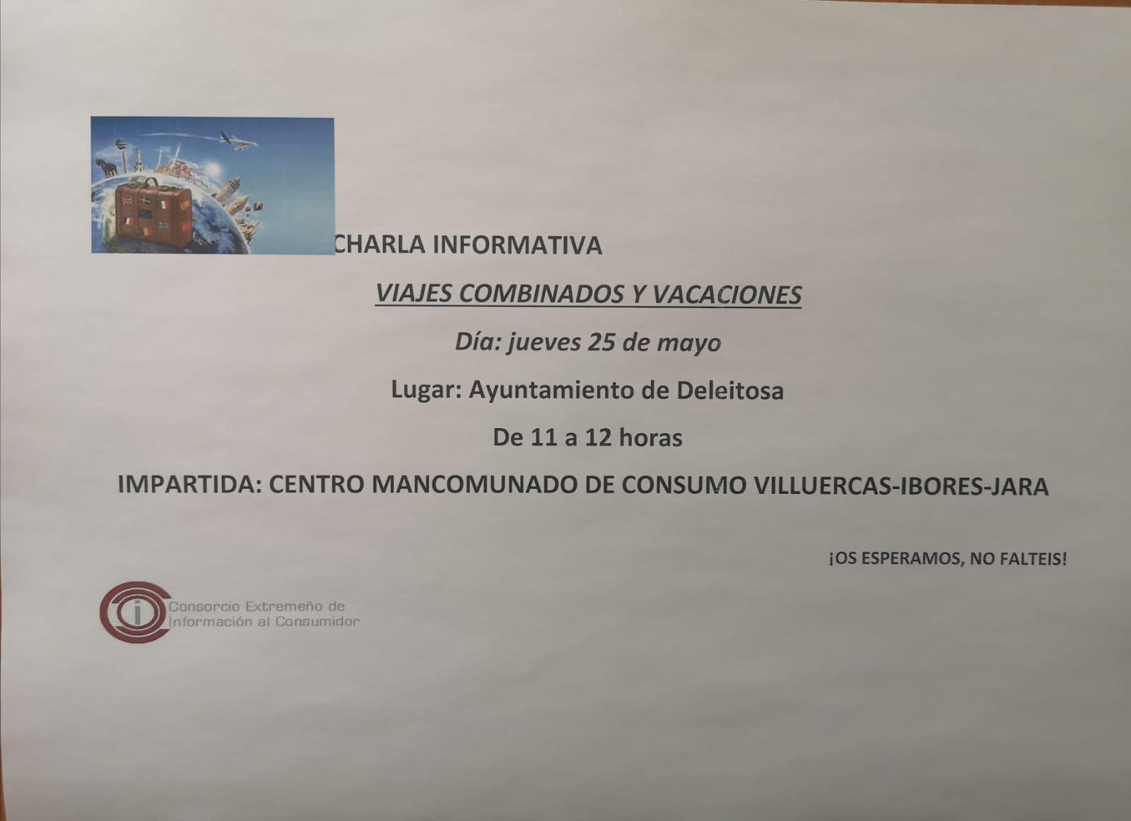 Charla informativa sobre viajes combinados y vacaciones (2023) - Deleitosa (Cáceres)
