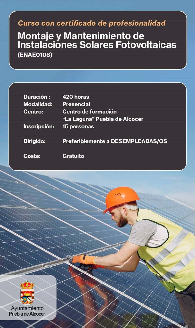 Curso de montaje y mantenimiento de instalaciones solares fotovoltaicas (2023) - Puebla de Alcocer (Badajoz)