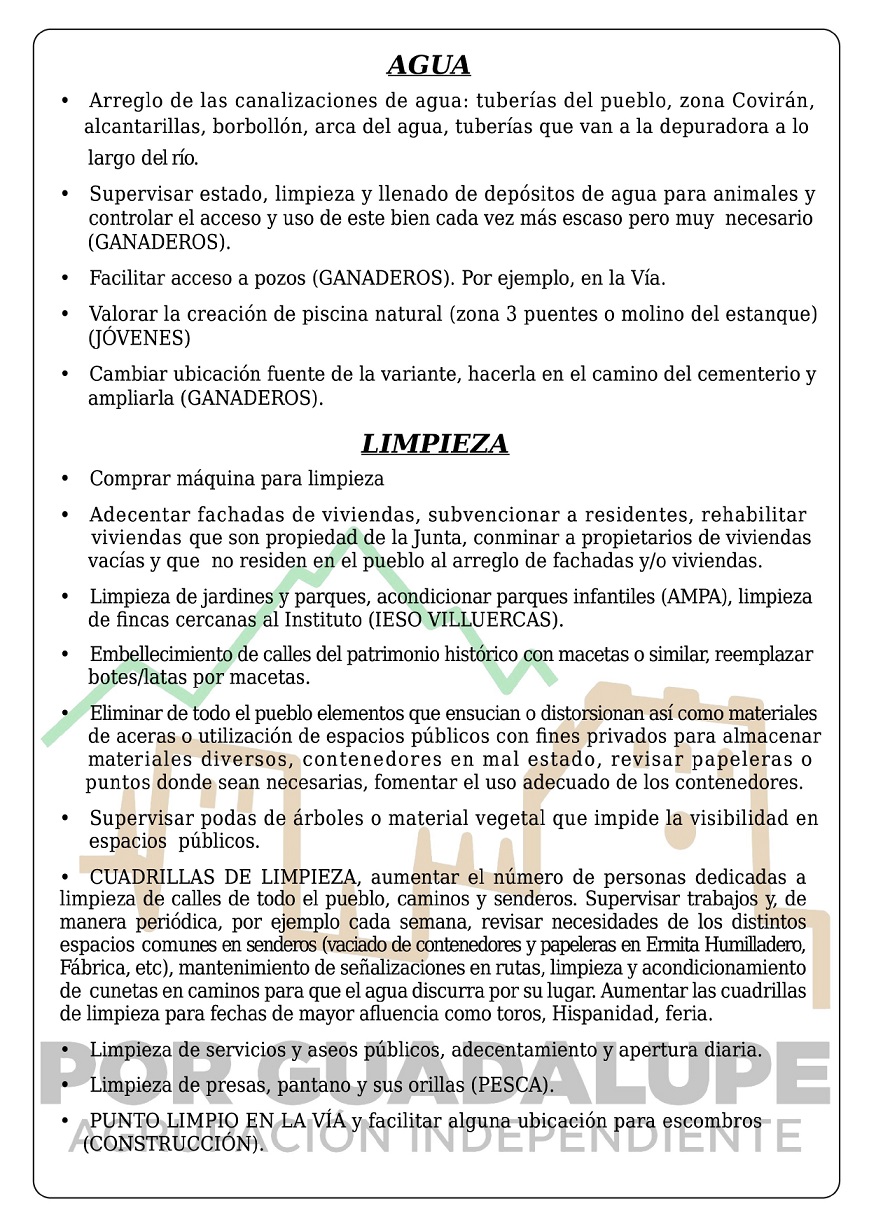 Programa electoral de Por Guadalupe, Agrupación Independiente (2023) - Guadalupe (Cáceres) 5