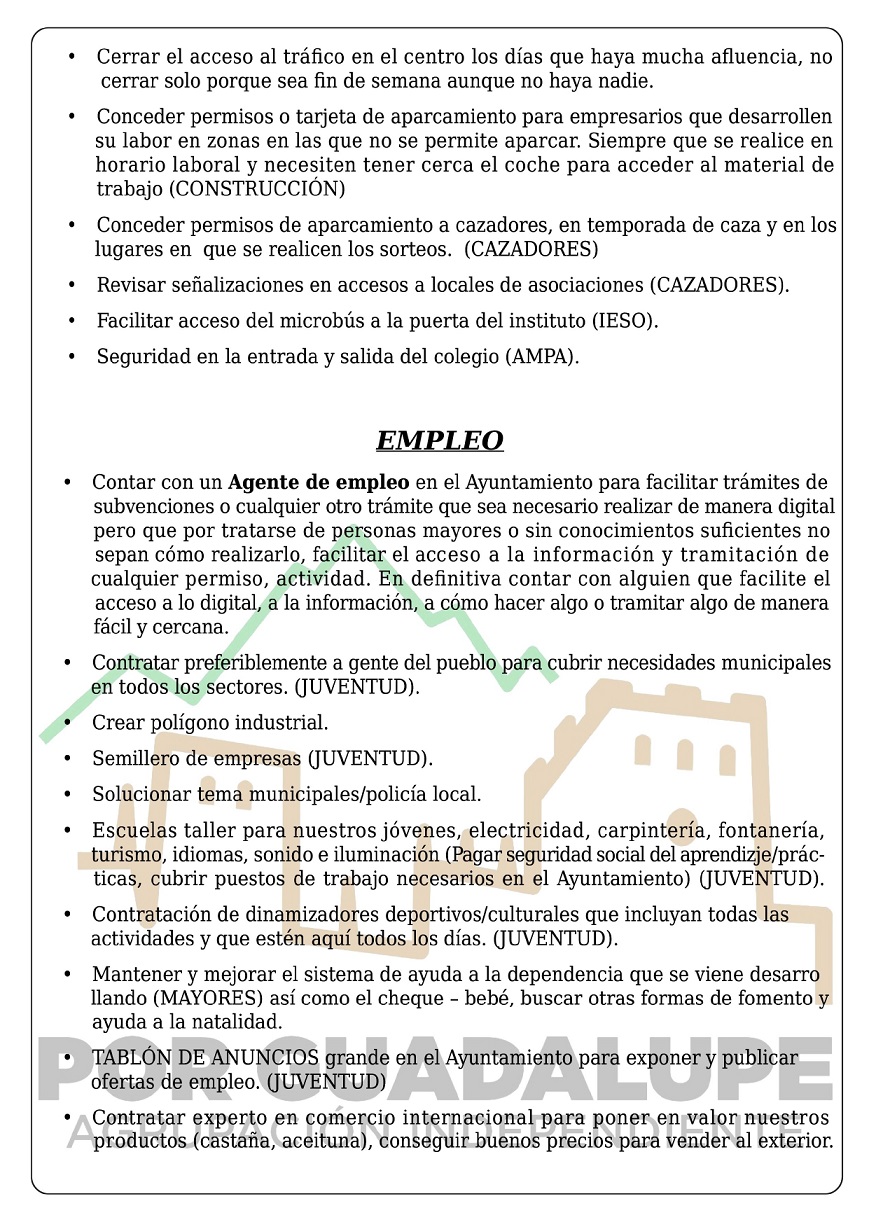 Programa electoral de Por Guadalupe, Agrupación Independiente (2023) - Guadalupe (Cáceres) 7