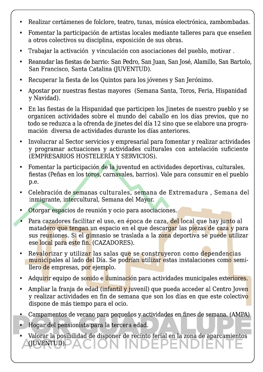 Programa electoral de Por Guadalupe, Agrupación Independiente (2023) - Guadalupe (Cáceres) 9