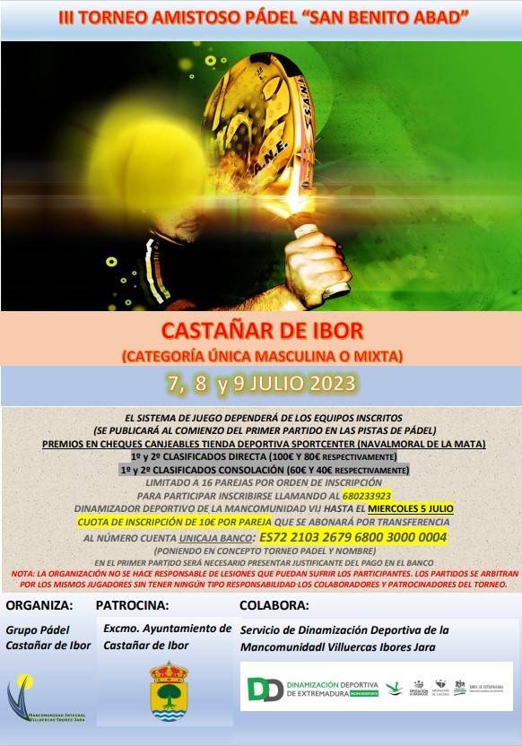 III Torneo Amistoso de Pádel 'San Benito Abad' - Castañar de Ibor (Cáceres)
