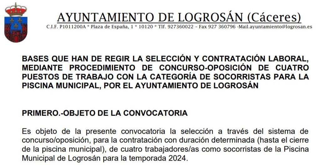 4 socorristas para la piscina municipal (2024) - Logrosán (Cáceres)