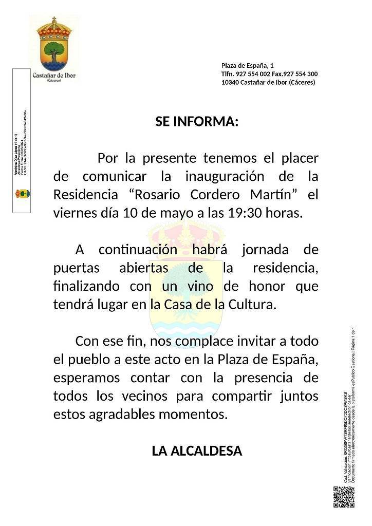 Inauguración de la Residencia Rosario Cordero Martín (2024) - Castañar de Ibor (Cáceres)