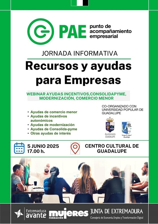 Jornada informativa para pymes, autónomos y nuevos emprendedores (2025) - Guadalupe (Cáceres)