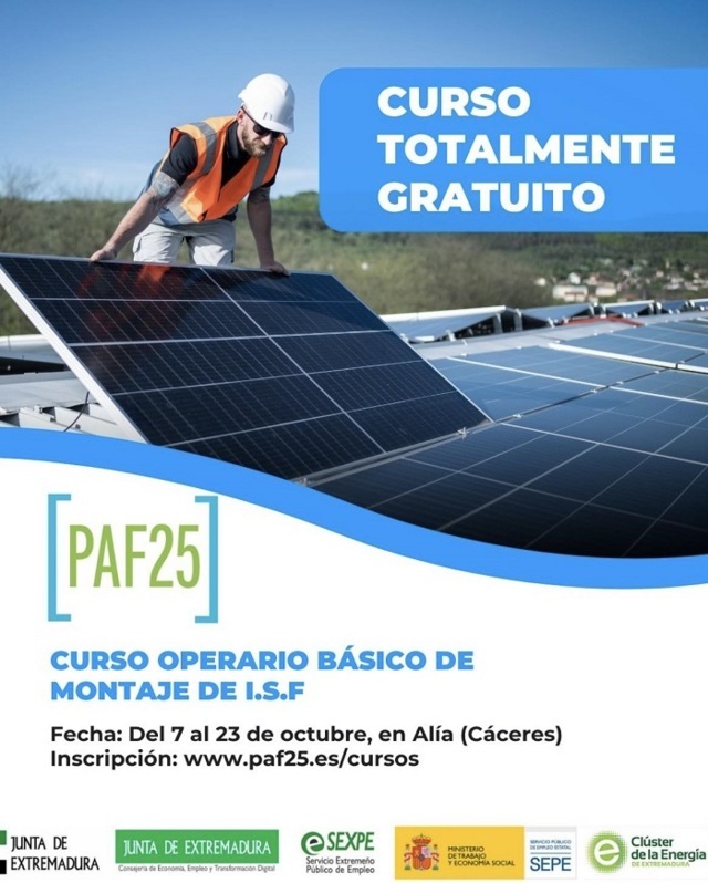 Curso de operario básico de montaje de instalaciones solares fotovoltaicas (2025) - Alía (Cáceres)