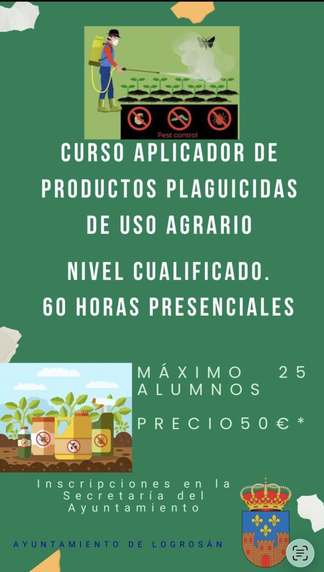 Curso de aplicador de productos plaguicidas de uso agrario (2026) - Logrosán (Cáceres)