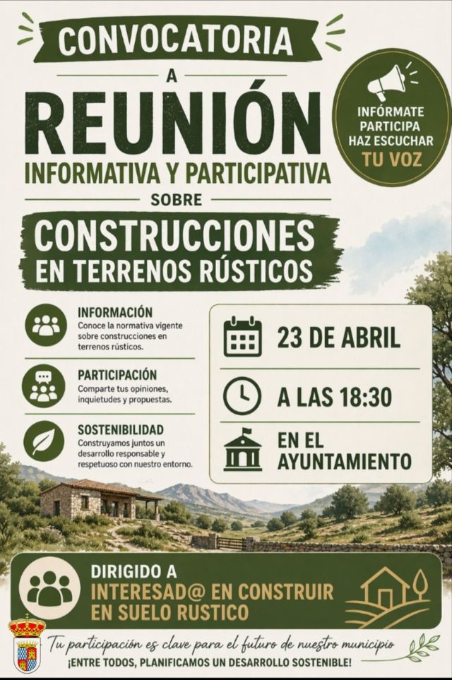 Reunión informativa sobre construcciones en terrenos rústicos (2026) - Deleitosa (Cáceres)