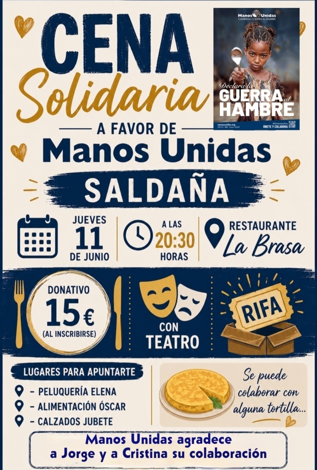 Cena solidaria a favor de Manos Unidas (2026) - Saldaña (Palencia)