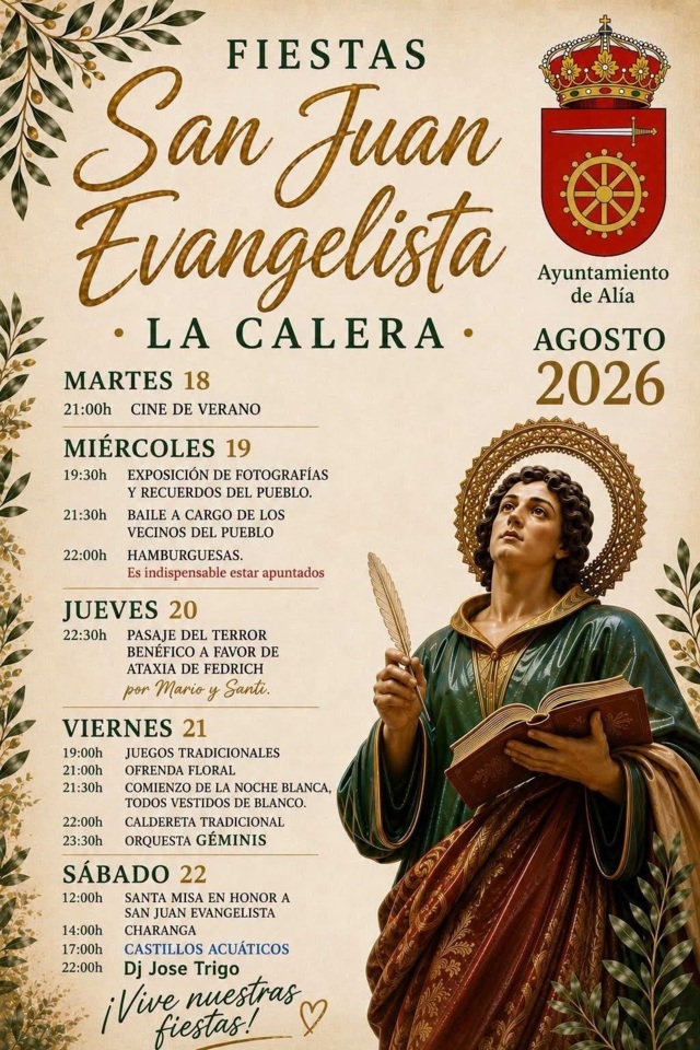 Fiestas de San Juan Evangelista (2026) - La Calera (Cáceres)