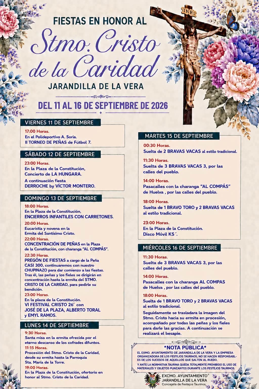 Fiestas en honor al Santísimo Cristo de la Caridad (2026) - Jarandilla de la Vera (Cáceres)