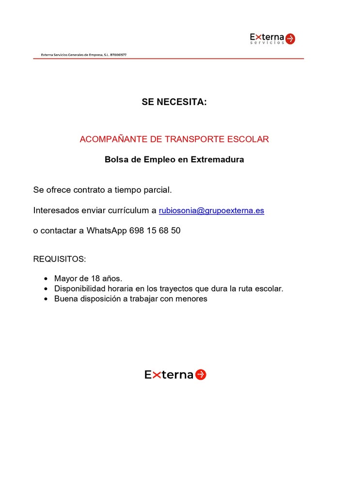Acompañante de transporte escolar (2026) - Jarandilla de la Vera (Cáceres)